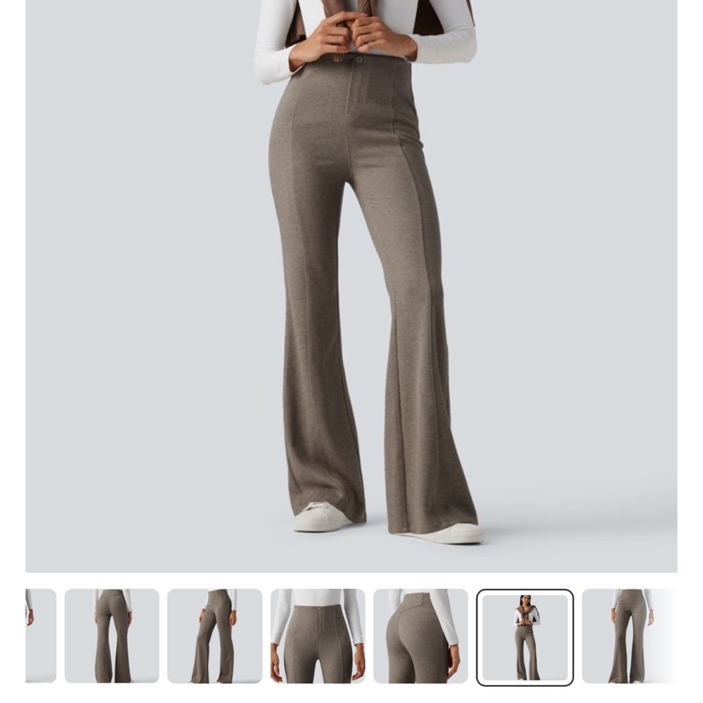 High-Waist Flared Knit Pants - Taupe